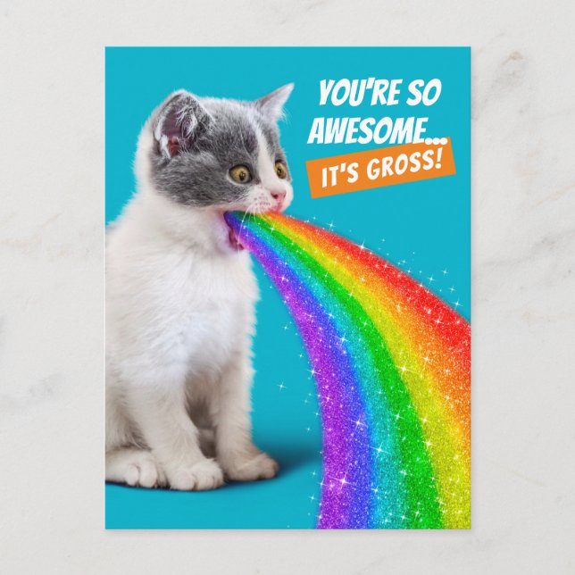 Kitten Spits Up Rainbow Invitation Postcard (Front)