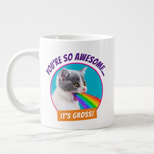 Kitten Spits Up Rainbow Large Coffee Mug (Left)