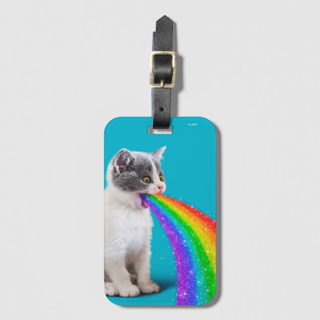 Kitten Spits Up Rainbow Luggage Tag (Front Vertical)