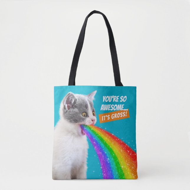 Kitten Spits Up Rainbow Tote Bag (Front)