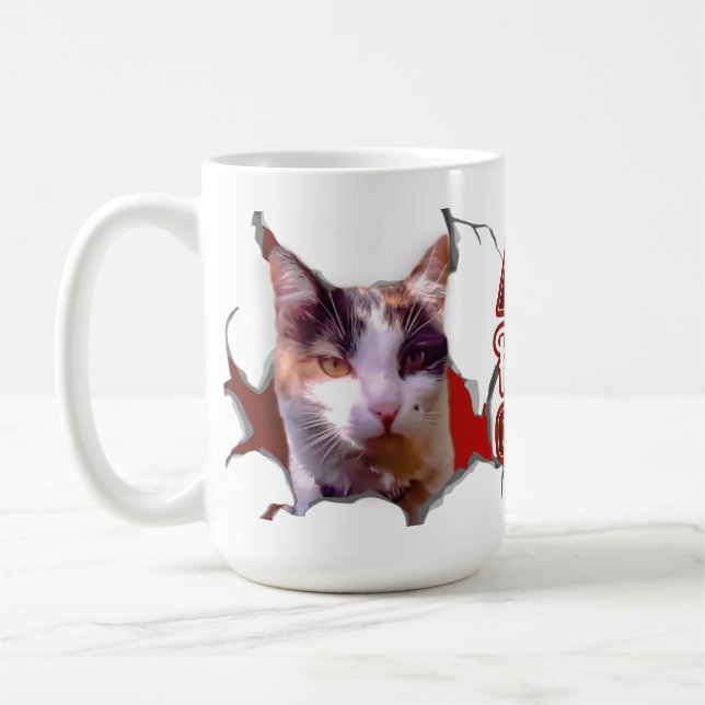 Kitten sticking her head out, ready for Christmas? Coffee Mug (Left)