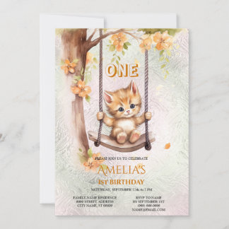 Kitten Swing 1st Birthday Party Invitation