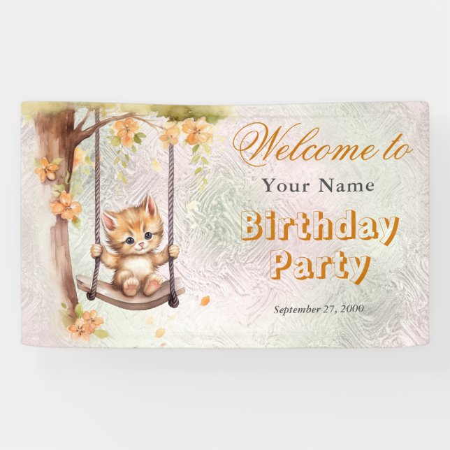 Kitten Swing Birthday Welcome Banner (Horizontal)