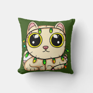 Kitten tangled in Christmas lights Cushion