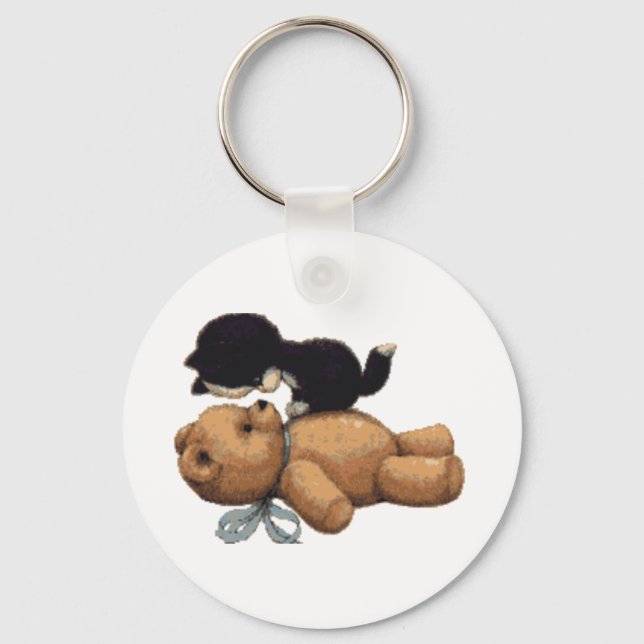 Kitten & Teddy Bear Gifts Key Ring (Front)