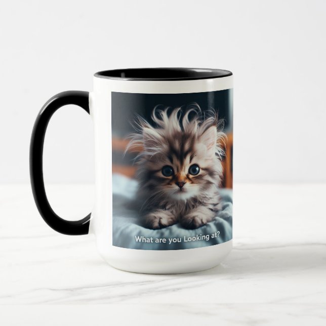 Kitten waking up asking "What are you looking at" Mug (Left)