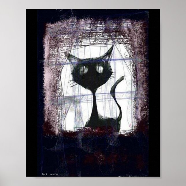 Kitten Watching Rain from Window  ..art poster (Front)