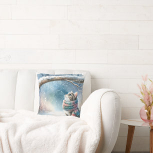 Kitten Wearing a Winter Scarf Cushion