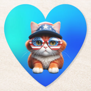 Kitten Wearing American Glasses Hat-37654 Paper Coaster