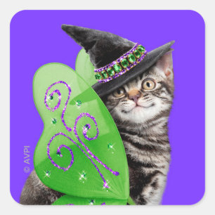 Kitten Witch Fairy Square Sticker