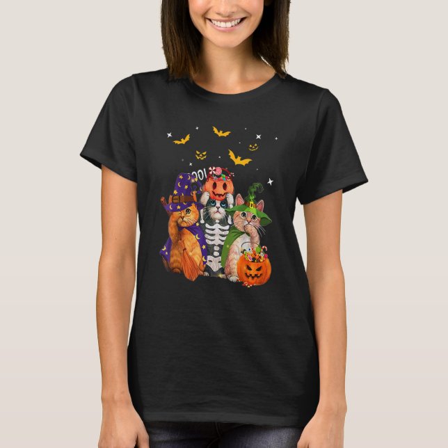 Kitten Witch Halloween Candy Pumpkin Basket T-Shirt (Front)