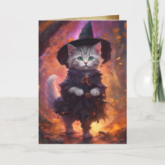 Kitten Witch, Happy Halloween Cute Cat Witch Card