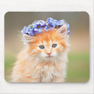 Kitten with a Garland of Purple Flowers Mouse Mat