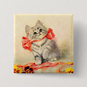 Kitten with a Red Ribbon 15 Cm Square Badge