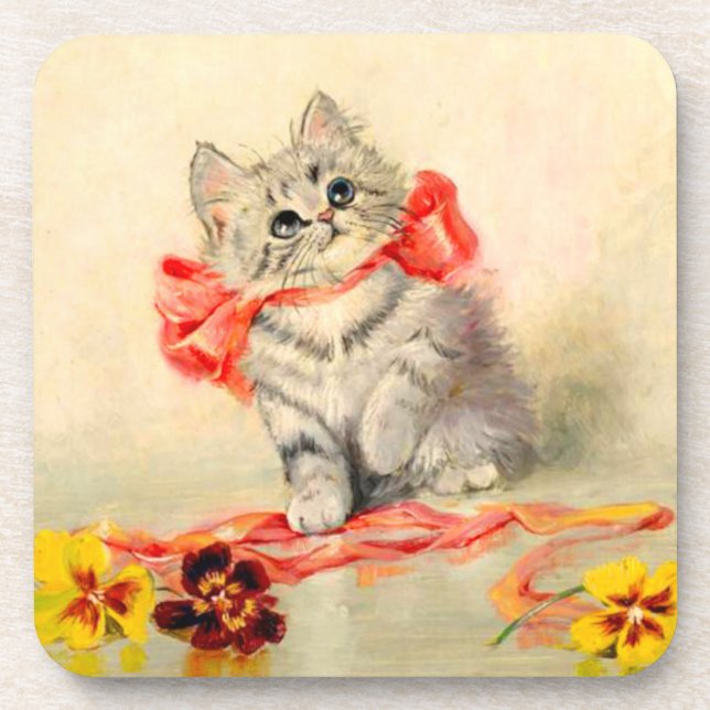 Kitten with a Red Ribbon Coaster (Front)