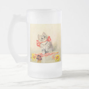 Kitten with a Red Ribbon Frosted Glass Beer Mug