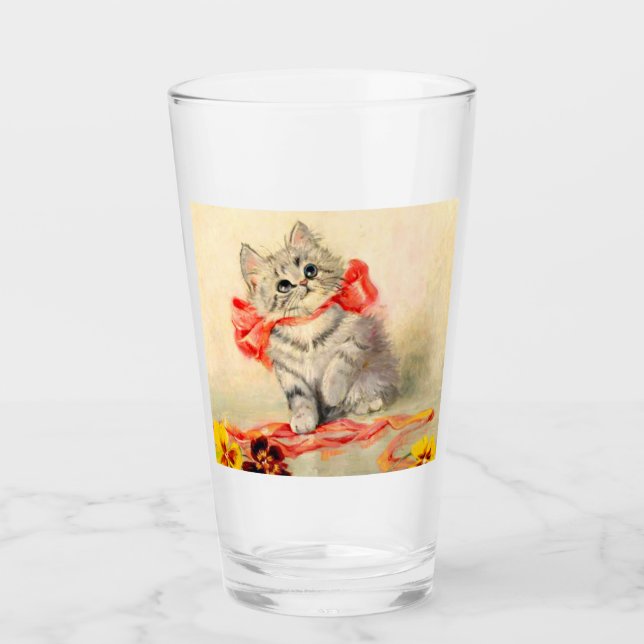 Kitten with a Red Ribbon Glass (Front)