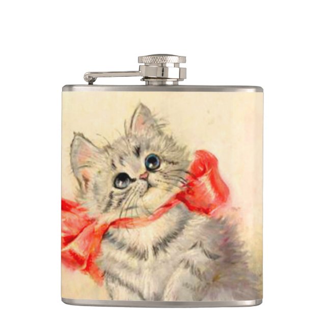 Kitten with a Red Ribbon Hip Flask (Front)