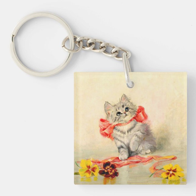Kitten with a Red Ribbon Key Ring (Front)