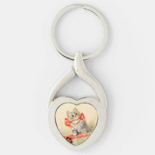 Kitten with a Red Ribbon Key Ring