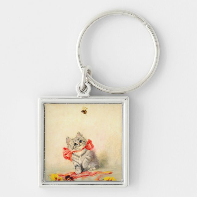 Kitten with a Red Ribbon Key Ring (Front)