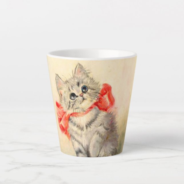 Kitten with a Red Ribbon Latte Mug (Front)