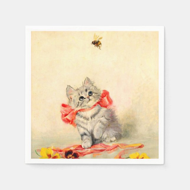 Kitten with a Red Ribbon Napkin (Front)