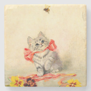 Kitten with a Red Ribbon Stone Coaster