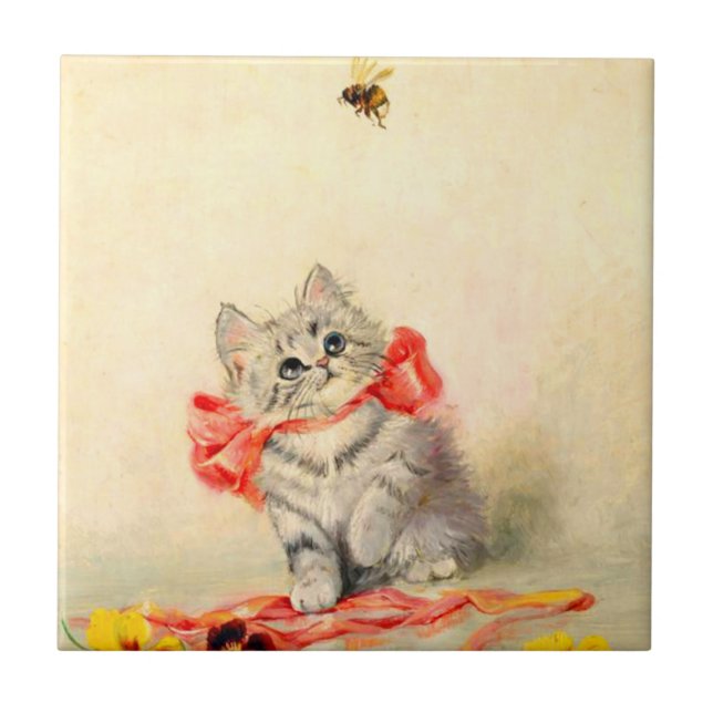 Kitten with a Red Ribbon Tile (Front)
