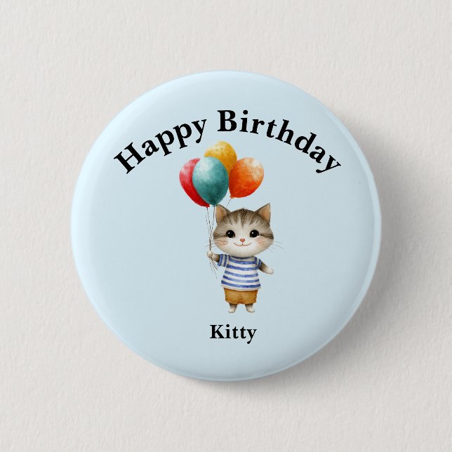 Kitten with Birthday Balloons | Cute Party Celebra 6 Cm Round Badge (Front)