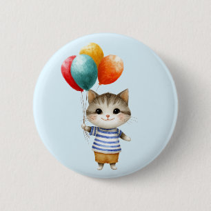 Kitten with Birthday Balloons Cute Party Celebra 6 Cm Round Badge