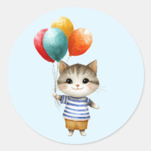 Kitten with Birthday Balloons Cute Party Celebra Classic Round Sticker