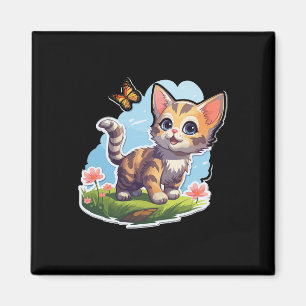 Kitten With Blue Eyes And Butterfly Perfect Summer Magnet