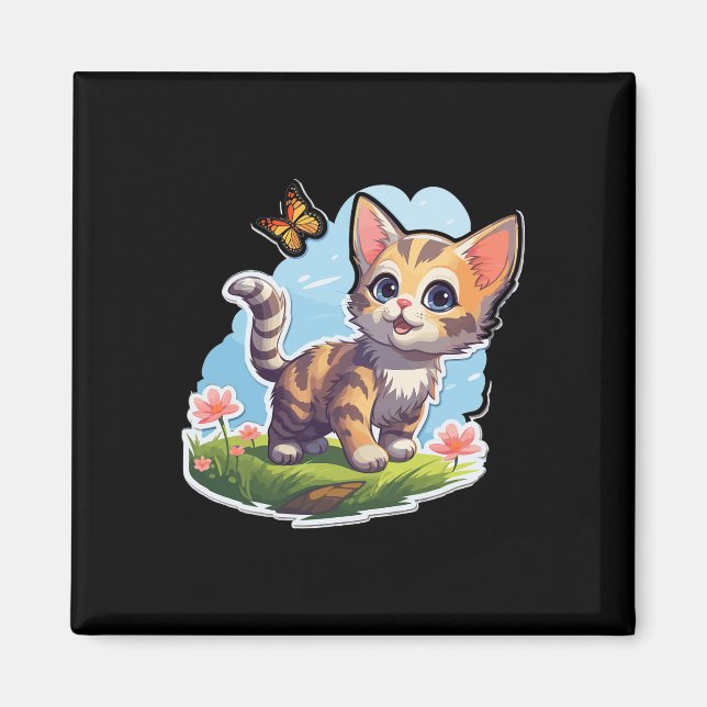 Kitten With Blue Eyes And Butterfly Perfect Summer Magnet (Front)