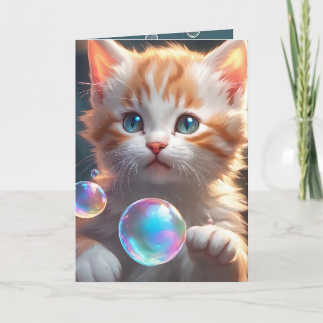 Kitten with Bubbles For Birthday Card (Front)