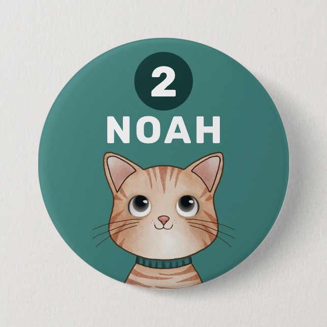 Kitten with custom age and name 7.5 cm round badge (Front)