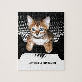 kitten with dumbbell, black jigsaw puzzle