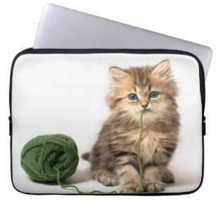Kitten With Green Yarn Laptop Sleeve