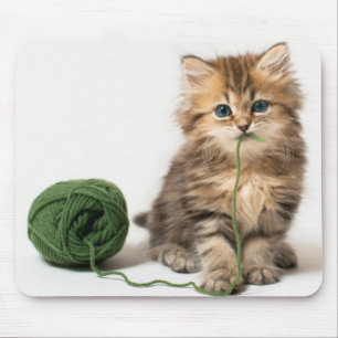 Kitten With Green Yarn Mouse Mat