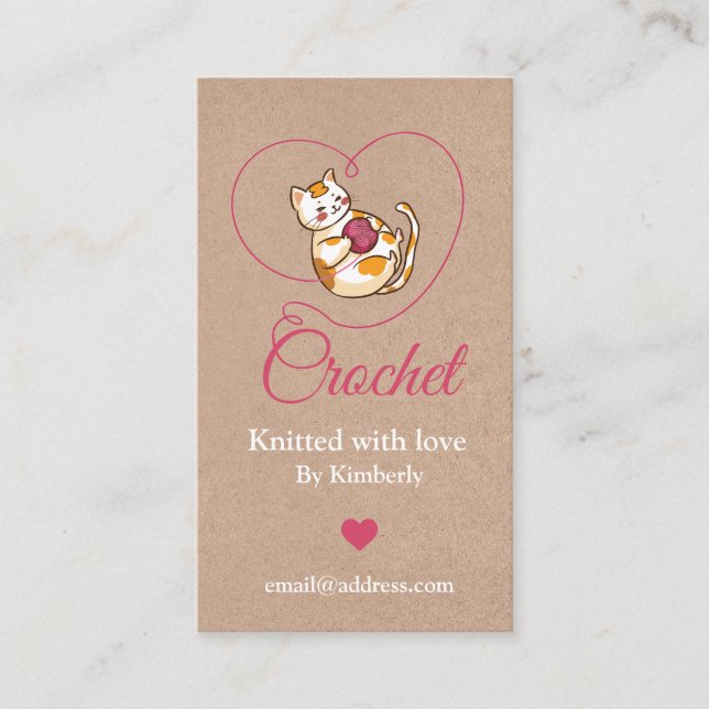 Kitten with heart crochet handmade business card. card (Front)
