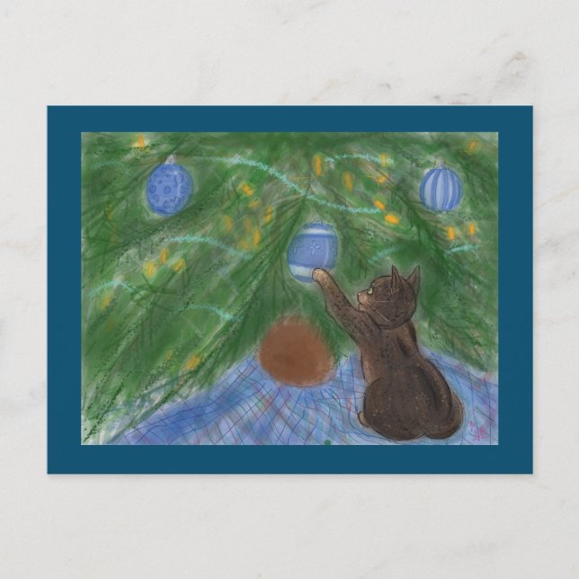 Kitten with Holiday Tree Postcard (Front)
