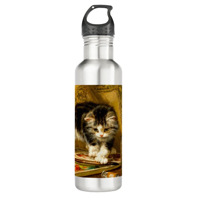 Kitten with Paint and Brushes 710 Ml Water Bottle (Front)