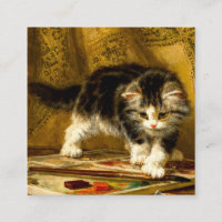 Kitten with Paint and Brushes