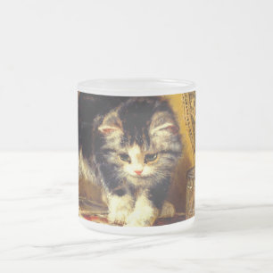 Kitten with Paint and Brushes Frosted Glass Coffee Mug