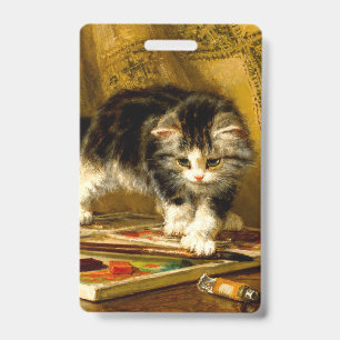 Kitten with Paint and Brushes ID Badge