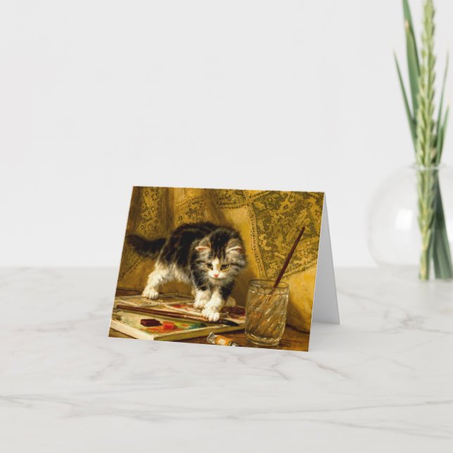 Kitten with Paint and Brushes Invitation (Front)