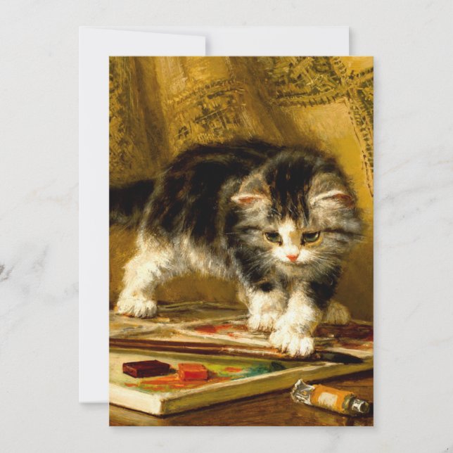 Kitten with Paint and Brushes Invitation (Front)