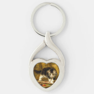 Kitten with Paint and Brushes Key Ring