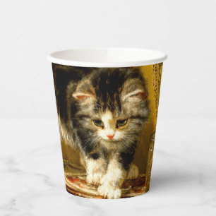 Kitten with Paint and Brushes Paper Cups