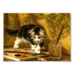 Kitten with Paint and Brushes Photo Print
